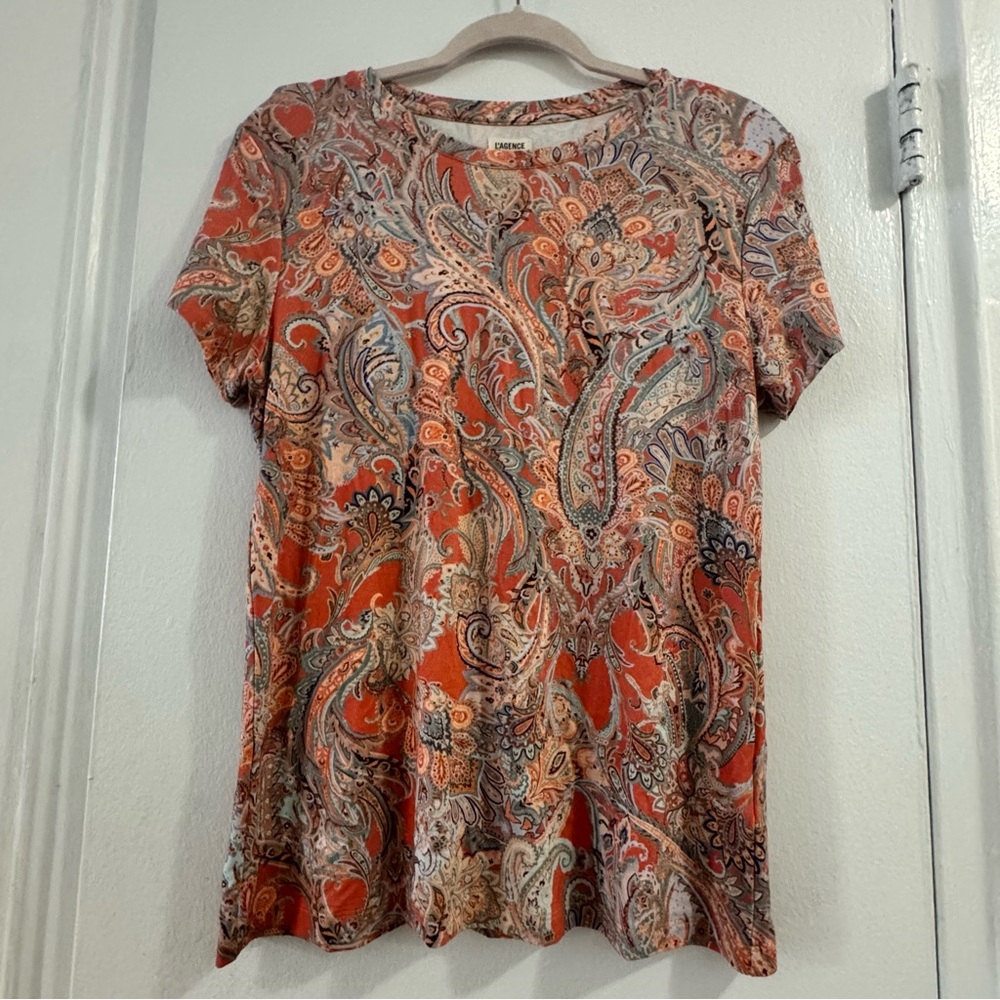 L’Agence Ressi Crewneck Paisley Tee. Size L. NWT.